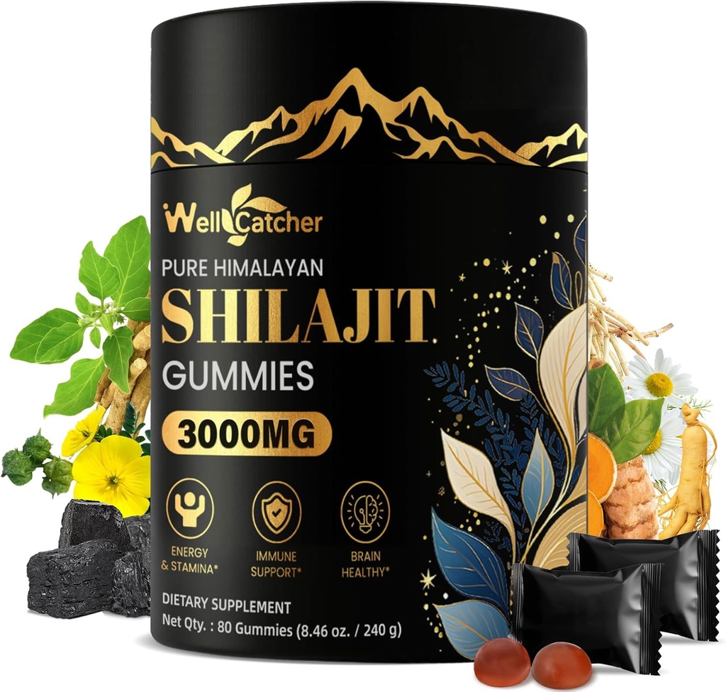 Shilajit Gummies for Mænd Kvinder: Pure Himalayan Organic Shilajit med Ashwagandha 85 + Trace Minerals & Fulvic Acid individuelt indpakket til energi Brain Immunity Support No Sugar 40 Serveringer
