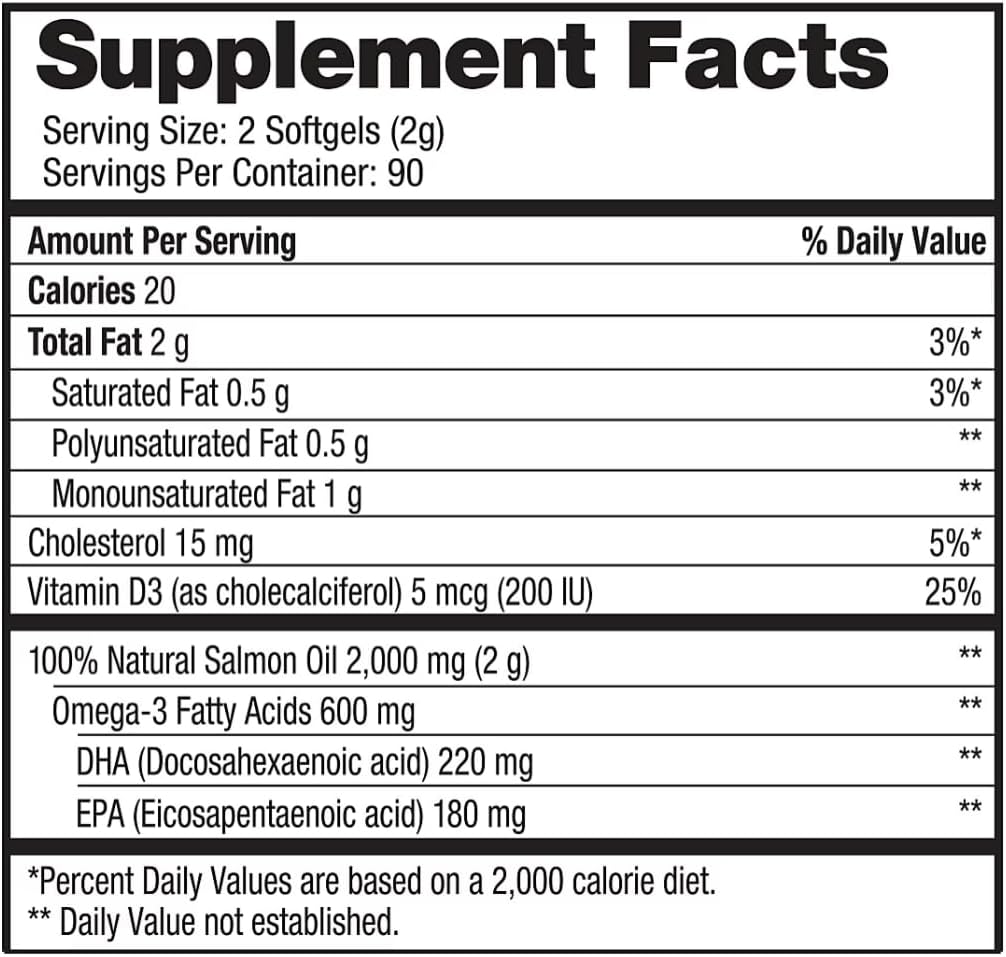Generisk Pure Alaska Omega-3 Wild Alaska Salmon Oil 1000mg Softgels 180-greve