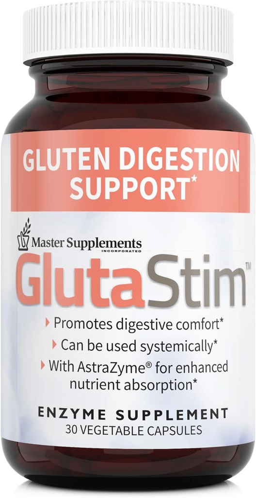 Master Kosttilskud GlutaStim - 30 Vegetabilske kapsler - Gluten fordøjelsesstøtte - Giver fordøjelsesstøtte + Gas & Bloating Relief - Vegan, Gluten Free - 30 Serveringer