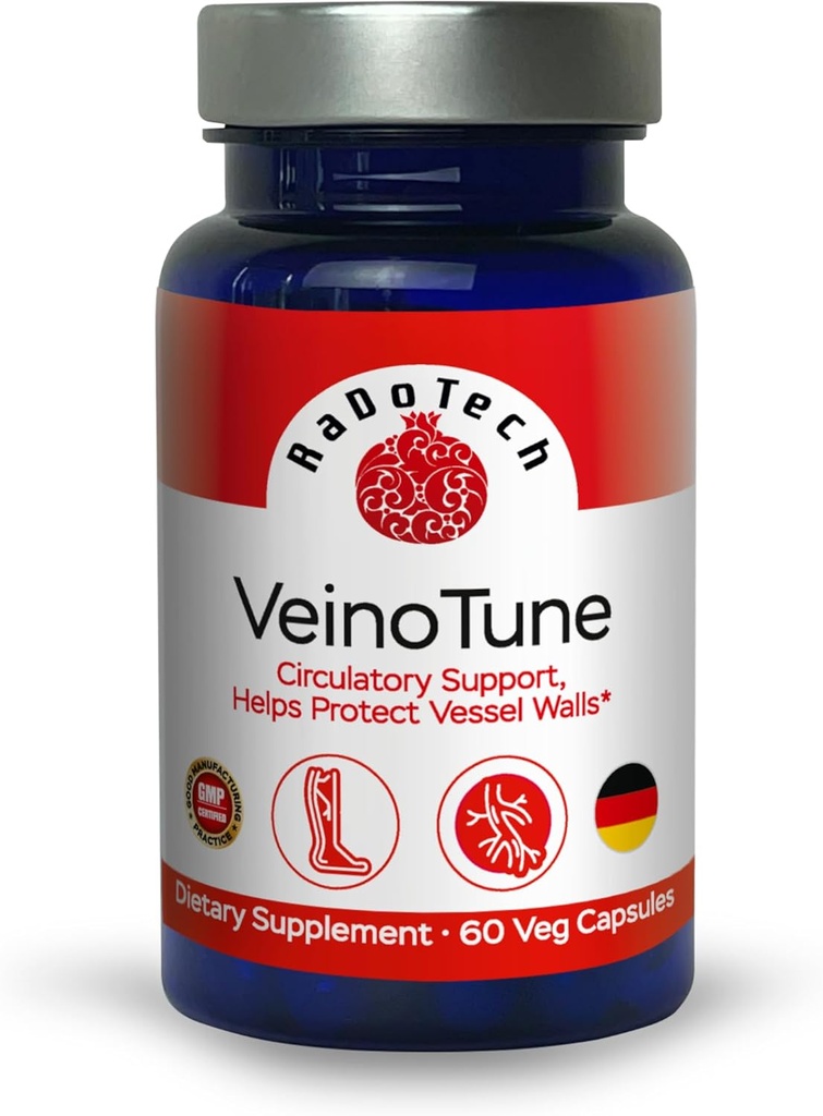VeinoTune Varicose Veins Treatment for Legs, Reducerer Hævelse, Horse Chestnut 300 mg, 60 Plantbaserede kapsler, 60 Day Supply, GMP