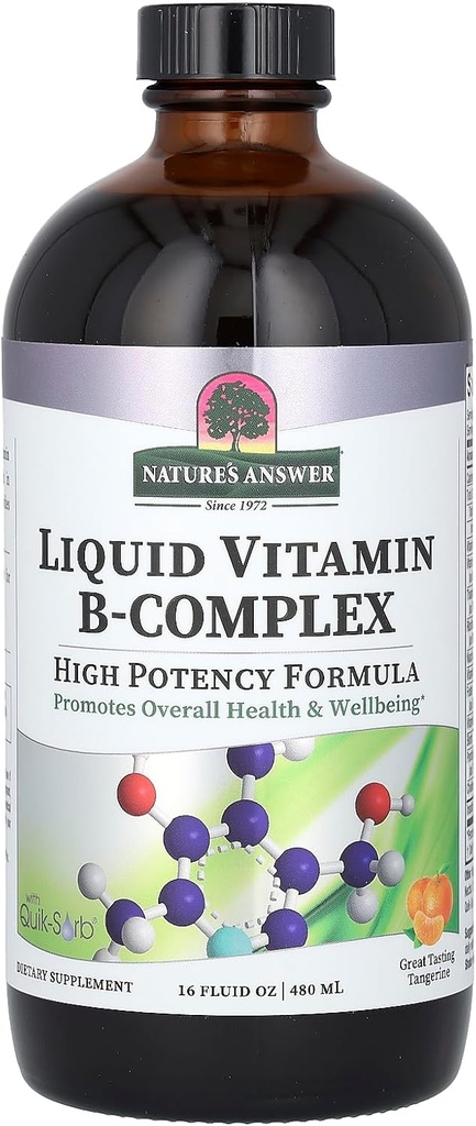 Nature's Answer Liquid Vitamin B-Complex Supports Healthy Energy Levels | Promotes Healthy Nerve Function | All-Natural Tangerine Flavor | Gluten-Free & Benzoate-Free 16oz