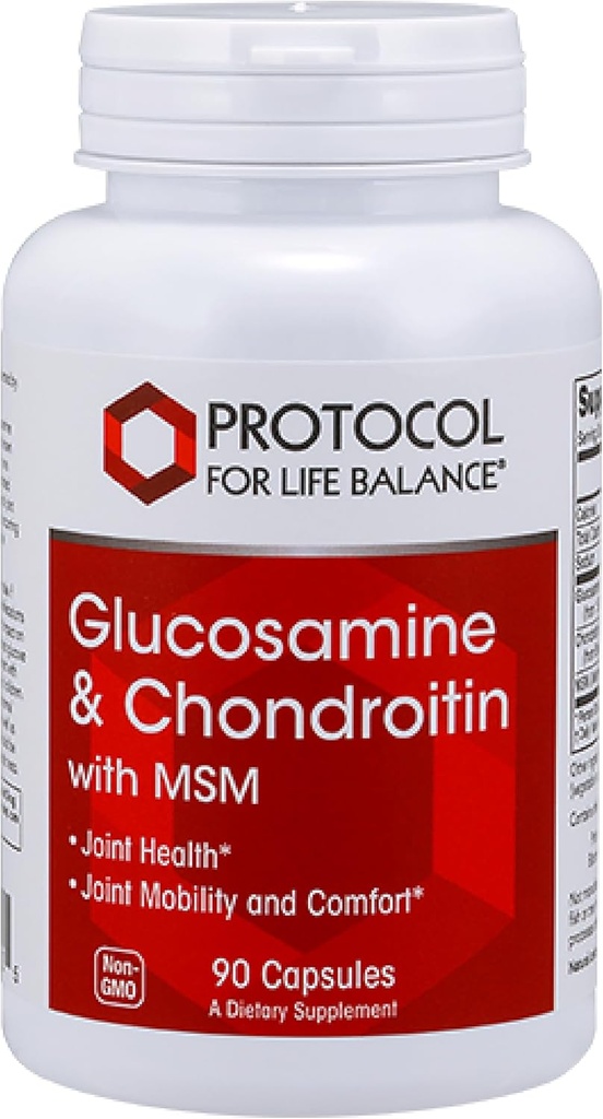 Protocol Glucosamine & Chondroitin with MSM - Joint Support* - Chondroitin MSM Supplement - Non-GMO & Dairy Free - 90 Veg Caps
