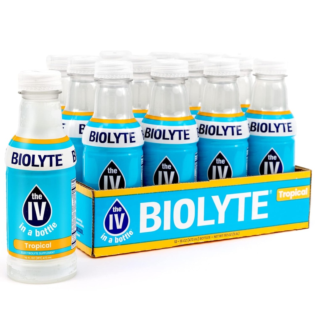 BIOLYTE Electrolyte Drink - IV i en flaske Electrolyte Drink til hurtig hydrering - Tropisk, 12-Pack