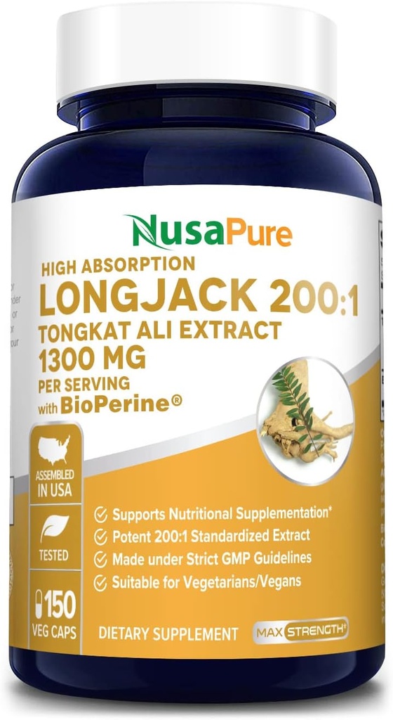 NusaPure Longjack Tongkat Ali 260,000mg 150 Veggie Caps (ikke- GMO, Gluten Free) Bioperine