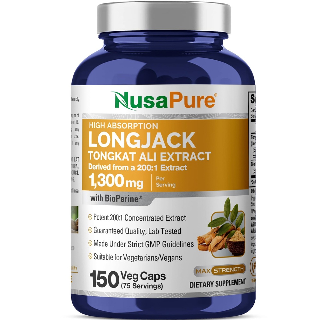 NusaPure Longjack Tongkat Ali 260,000mg 150 Veggie Caps (ikke- GMO, Gluten Free) Bioperine