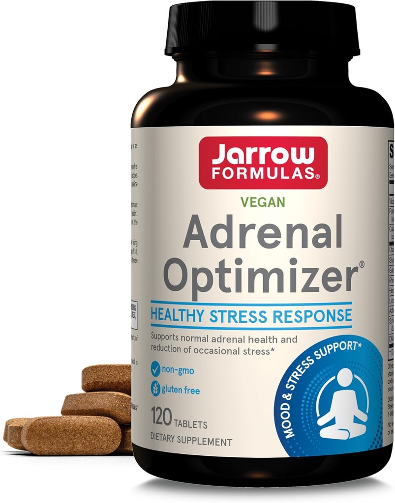 Jarrow Formulas Adrenal Optimizer - 120 tabletter - Understøtter Adrenal Sundhed, Fornyelse & Stress Reduktion - Kombinerer 11 næringsstoffer & Nutracativa - 60 Servere