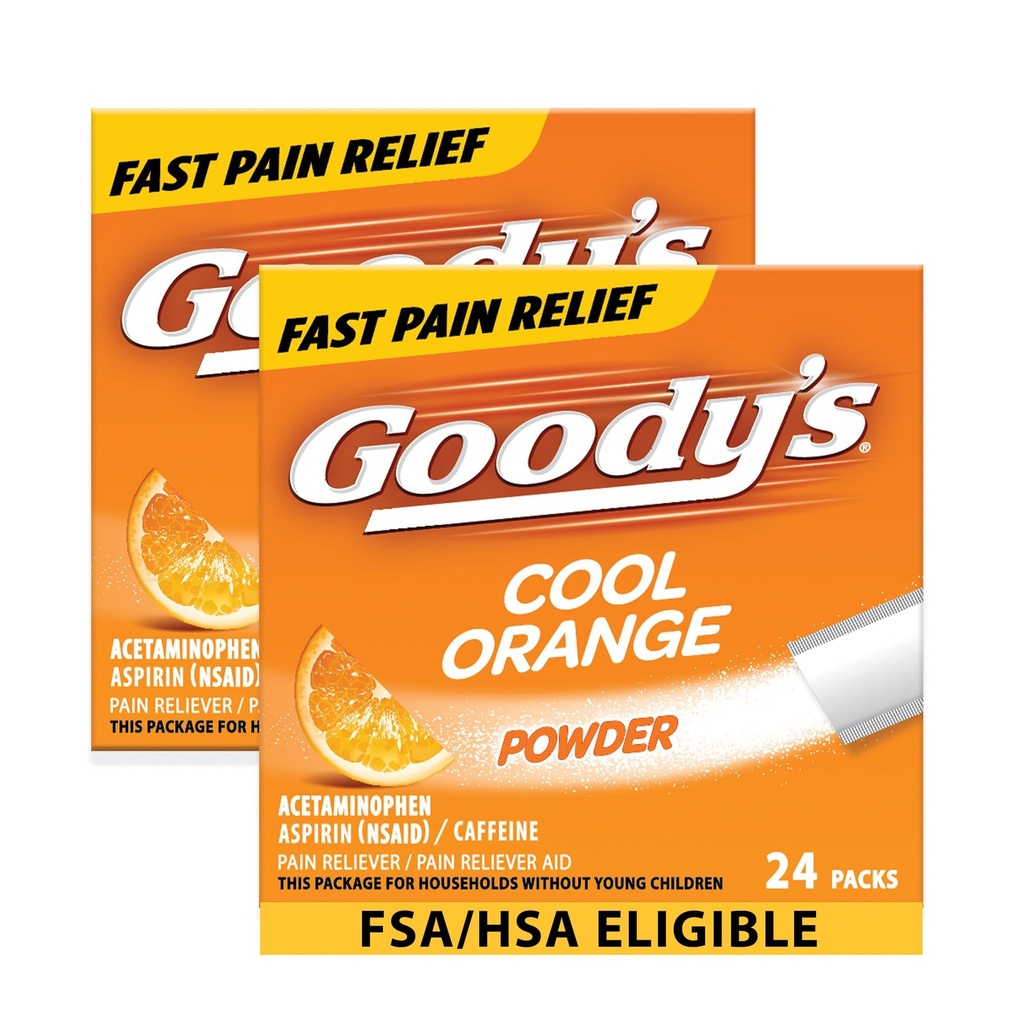 Goody 's Extra Strength Heache Powder, Cool Orange Flavor Opløs pakker, 24 individuelle pakker (2 Pack)