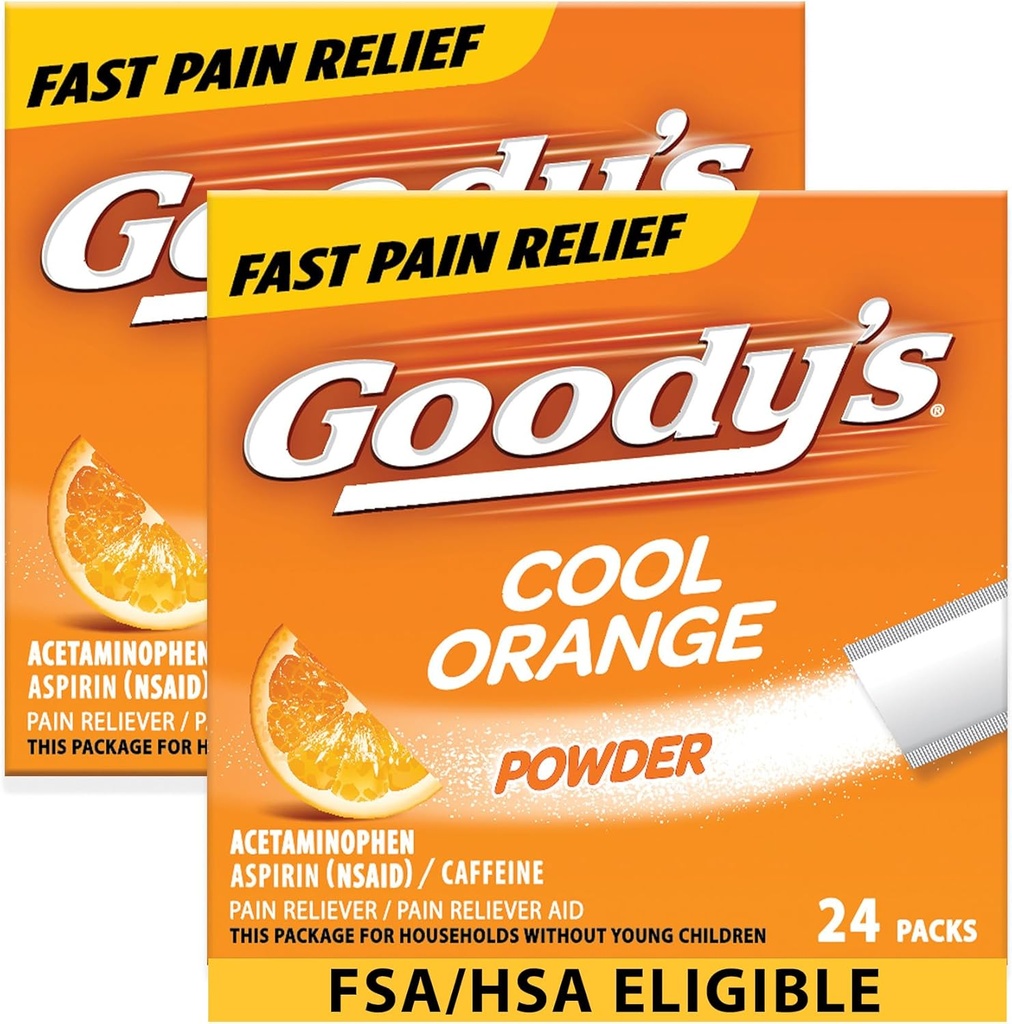 Goody 's Extra Strength Heache Powder, Cool Orange Flavor Opløs pakker, 24 individuelle pakker (2 Pack)