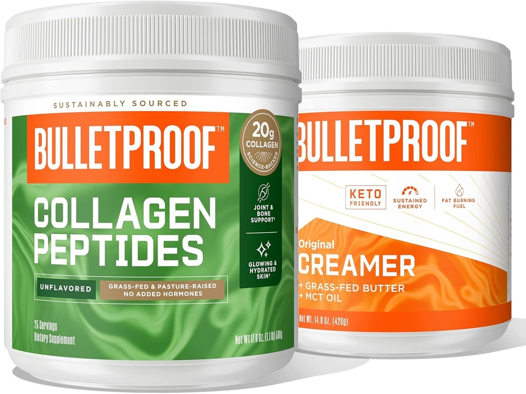 Bulletproof Unflavored Collagen Peptider Powder, 18g Protein, 17.6 Oz Downloader Original Unflavored Creamer, 2g Net Carbs, 10g Sunde Fedtstoffer fra pulveriseret MCT Olie