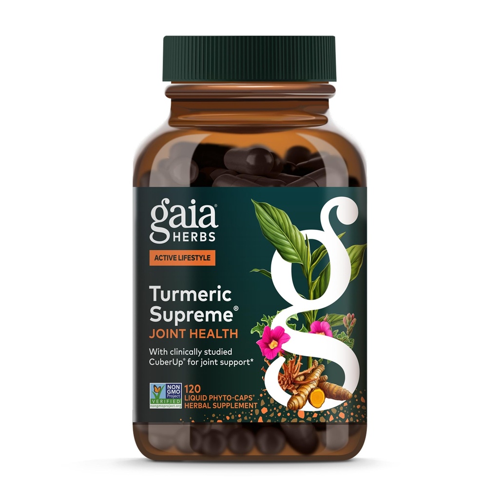 Gaia urter Gurkemeje Højeste fælles sundhed - Fælles Support - Med Quercetin, Sort Pepper, Boswellia, Ginger Root, Curcuminoids, & More- 120 Flydende Phyto- kapsler (30-dages forsyning)