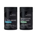 Sports Research Double Strength L- Theanine Supplement Suntheanine Softgels for Focus, Afslapning & Alerness med kokosolie 60 Greve og fordøjelsesenzymer + Probiotika & Ginger Plant baseret 90 Greve