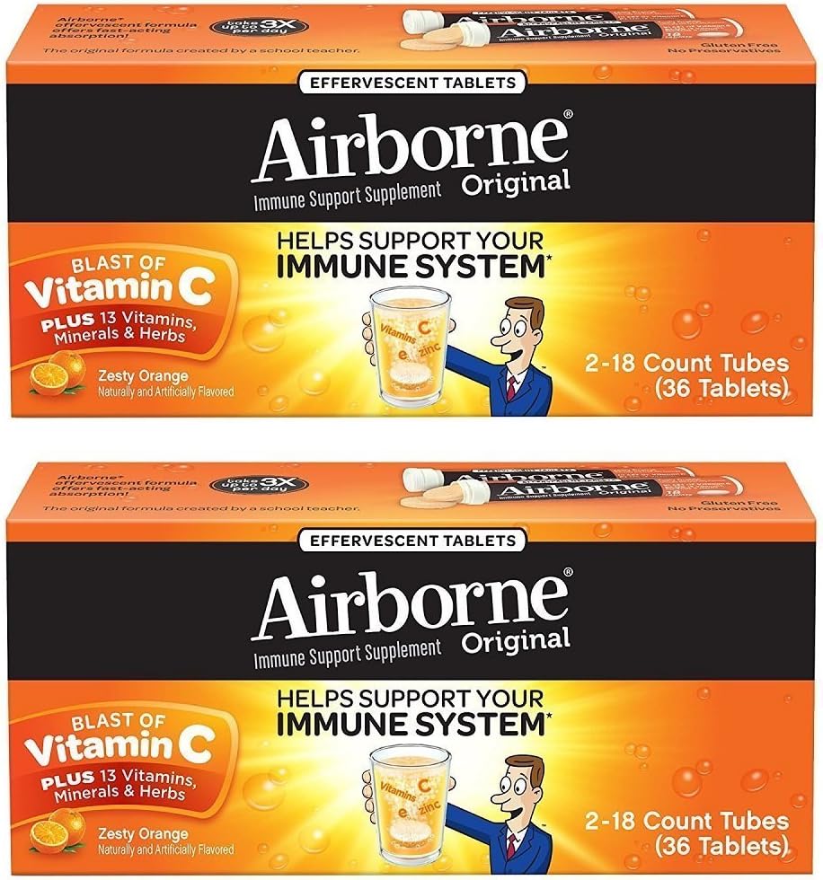 Airborne Zesess Orange Effervescent tabletter C 1000mg x 36 tællinger (2 Pack)