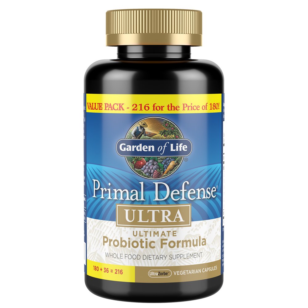 Livsprobiotika til fordøjelsesmæssig sundhed og Gut Health Balance, Primal Defense Ultra Ultimate Formel, 15 milliarder CFU og 13 Strops Plus HSO, Vegetar og Gluten Gratis, 216 Kapsler