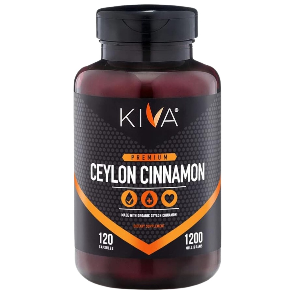 Kiva Premium Ceylon kanel pulver kapsler (120 Veggie kapsler), Pure Ceylon kanel fra Sri Lanka, Vegan, Non- GMO, Gluten- fri