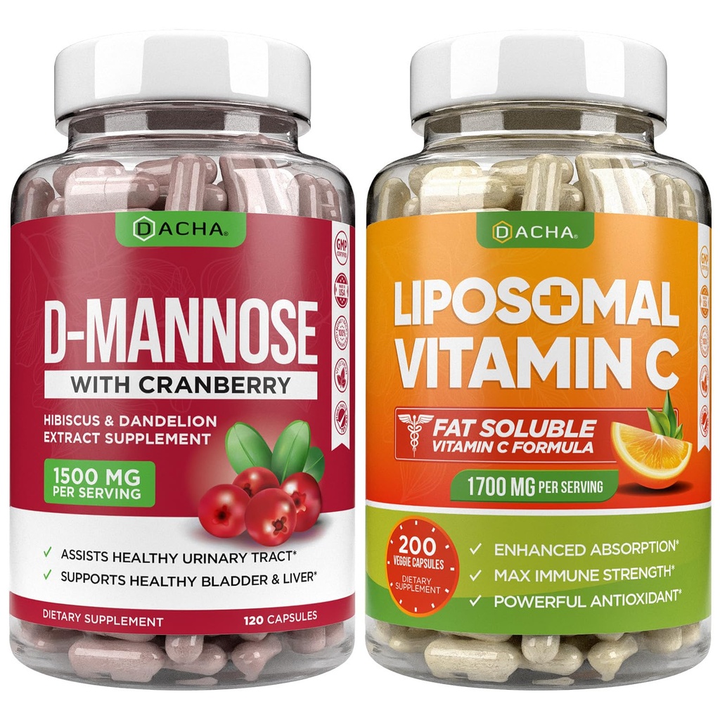 Ultimate Urinary Tract Health Bundle - D Mannose og Liposomal C-vitamin, med Cranberry, Ascorbylpalmitat, Forbedret Absorption Formel, Detox, Kosttilskud, Brege Support