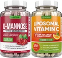 Ultimate Urinary Tract Health Bundle - D Mannose og Liposomal C-vitamin, med Cranberry, Ascorbylpalmitat, Forbedret Absorption Formel, Detox, Kosttilskud, Brege Support