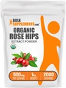 BulkSupplements.com Organic Rosehip Extract Powder - Rose HIPS Supplement, Rosehip Powder - Urtetilskud, Antioxidanter Kilde - Gluten Free, 500mg per servering, 1kg (2,2 lbs) (Pack of 1)