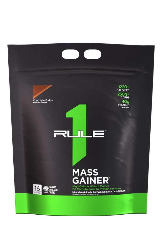Regel 1 Mass Gainer - Højkalorie vægt Gain Formel med 1,220 + kalorier, 250g + Complex Carb Blend, 40g All- Whey Protein Per Servering (16 Serveringer, Chokolade Fudge)