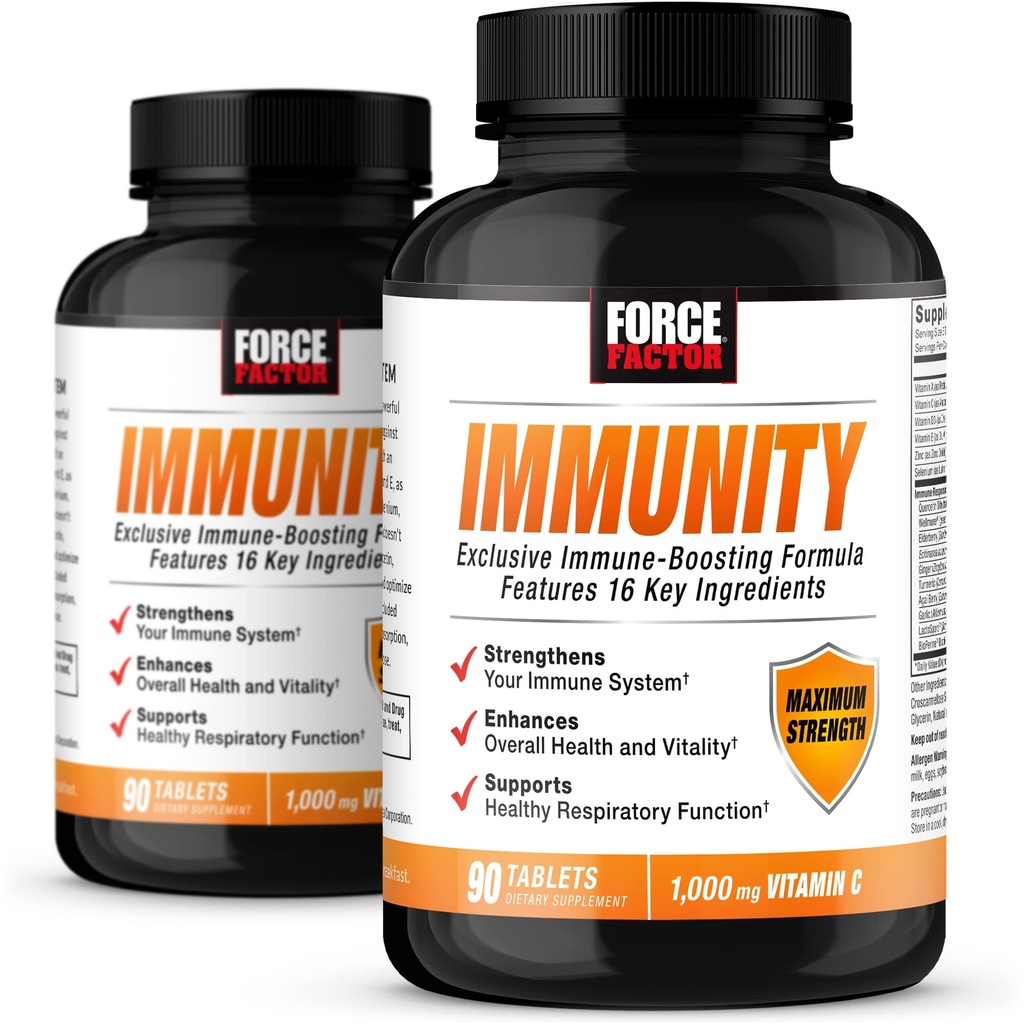 FORCE FACTOR Immunitet, immunforsvar Booster med hyldebær og 1000mg C-vitamin, Plus D-vitamin, zink, probiotika, antioxidanter, og Echinacea til immunforsvar, 90 Greve (pakke med 2)