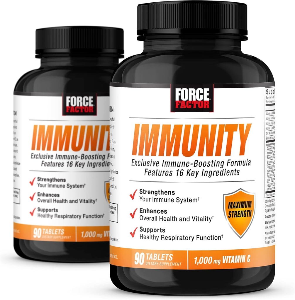 FORCE FACTOR Immunitet, immunforsvar Booster med hyldebær og 1000mg C-vitamin, Plus D-vitamin, zink, probiotika, antioxidanter, og Echinacea til immunforsvar, 90 Greve (pakke med 2)