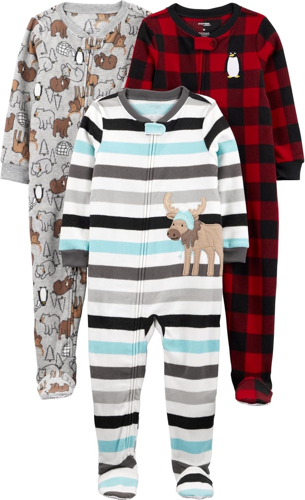 Simple Joys by Carters Toddlers and Baby Boys 'Loose-Fit Flame Resistent Fleece Footed pyjamas, Pack of 3