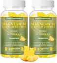 Magnesium Glycinat Gummies 500mg, Chewable Magnesium supplement med vitamin D3, B6, CoQ10, til afslapning, søvn & mood support, Calm Magnesium Gummies - 60 Ananaspartikler (2 Pack)
