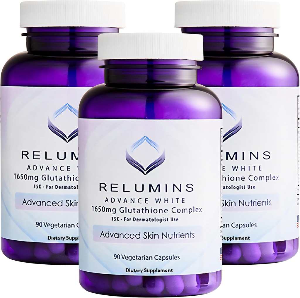 Reluminer L- Glutathione Complex 1650mg - Antioxidant Support med Alpha Lipoic Acid, NAC, L- Methionin, E-vitamin, Hudsundhed supplement, Lavet i USA - 90 Vegetariske kapsler x 3 Flasker