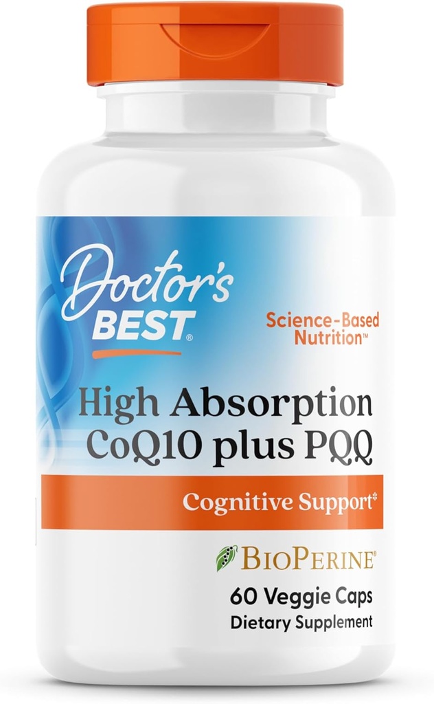 Doctor's Best High Absorption CoQ10 Plus PQQ, Cognitive Support, USP Verified, Naturally Fermented CoQ10, Non-GMO, Gluten Free, Soy Free, Vegan 60 Veggie Caps