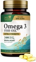 Omega 3 Fish Oil 2400 mg - Triple Strength Omega-3 Supplements - Natural Brain Heart Health & immunsupport - Fedtsyrer med EPA & DHA - Wild Caught Renset Fish Oil Supplement - 120 Softgels