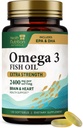 Omega 3 Fish Oil 2400 mg - Triple Strength Omega-3 Supplements - Natural Brain Heart Health & immunsupport - Fedtsyrer med EPA & DHA - Wild Caught Renset Fish Oil Supplement - 120 Softgels