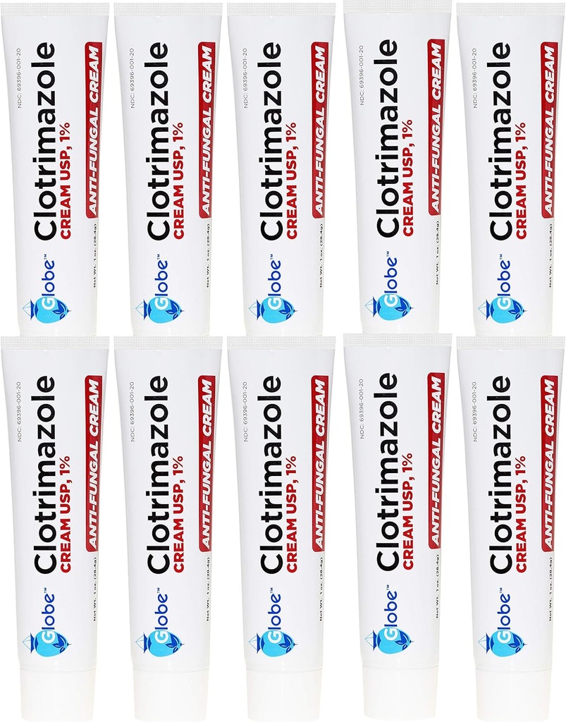 Globe clotrimazol Antifungal Cream 1% USP, 1 oz (10 Pack), Anti Fungal Treatment, Relieves Kløe, Burning, Cracking og Scaling Associated Atletes Foot, Jock Itch, Ringorm og mere