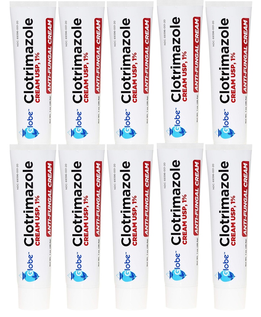 Globe clotrimazol Antifungal Cream 1% USP, 1 oz (10 Pack), Anti Fungal Treatment, Relieves Kløe, Burning, Cracking og Scaling Associated Atletes Foot, Jock Itch, Ringorm og mere