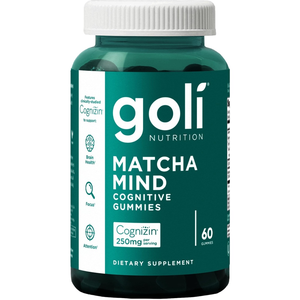 Goli Matcha Mind Gummies - 60 Greve - Green Tea Leaves Powder med Cognizin for fokus, opmærksomhed og hjerne sundhed, Vegan, Non- GMO, Gluten- Free & Gelatine Free.