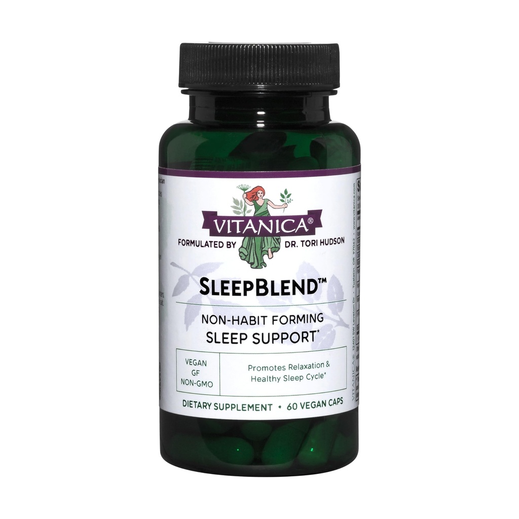 Vitanica Sleepblend, ikke Habit Forming Sleep Support, med Melatonin, Valerian Root, Passionflower og Humle, Vegan, 60 Kapsler