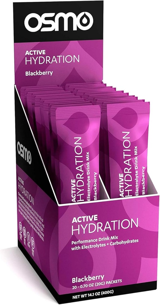 Osmo Active Hydration Electrolyte Powder - Inkluderer natrium, Magnesium, Kalium, Carbs & Vitaminer, Alle naturlige ingredienser, 3X Hurtigere Hydrering, Øger magt & Endurance - 20 pakker, BlackBerry