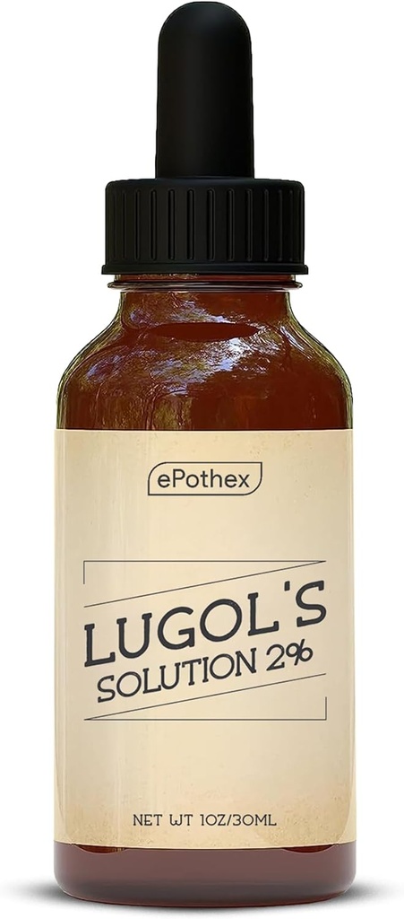 Lugol 's Solution 2% 1oz Glass Dropper Flaske. Indeholder kaliumjodid og jod, 30ml