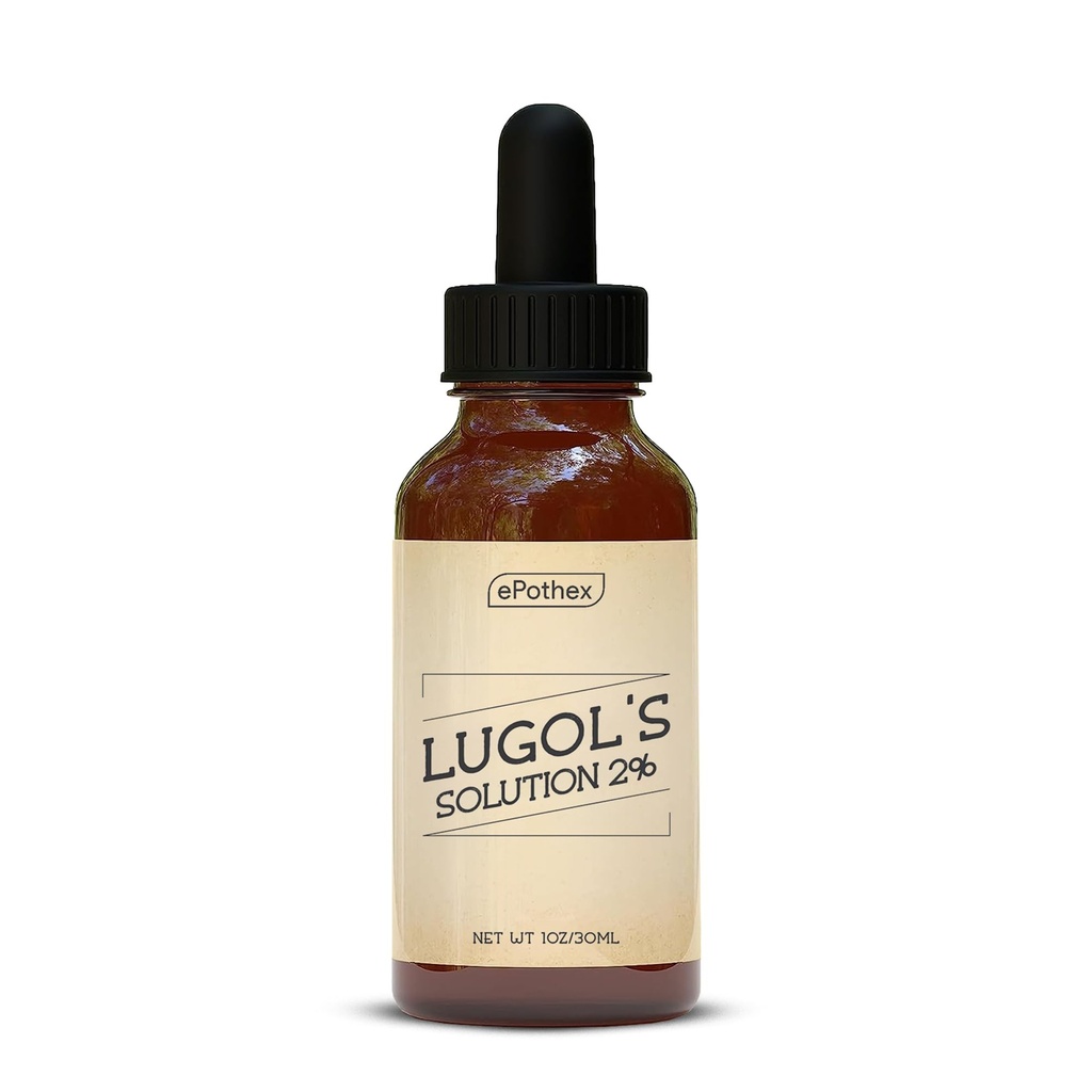 Lugol 's Solution 2% 1oz Glass Dropper Flaske. Indeholder kaliumjodid og jod, 30ml