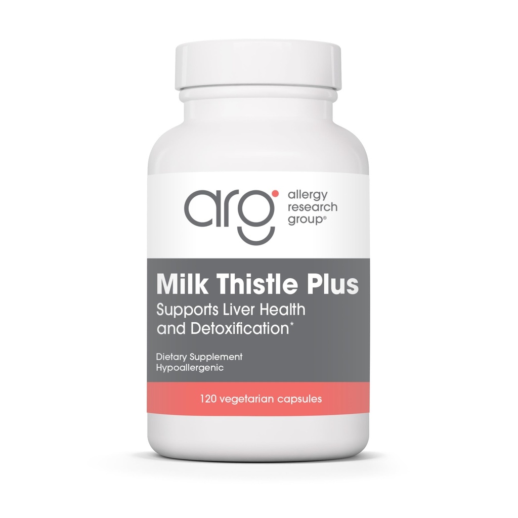 Allergy Research Group Milk Thistle Plus Supplement - Leversygestøtte, Milk Thistle, Mælkebøtte, Detox, Rense, Vegetariske Kapsler - 120 Greve