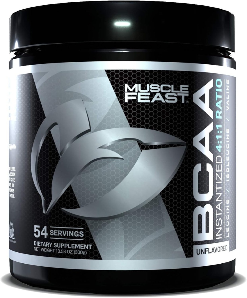 Muskel Feast Vegan BCAA pulver 4: 1: 1 Ratio Keto Friendly Sugar Free Post Workout Inddrivelse, Unflavored, 300g...