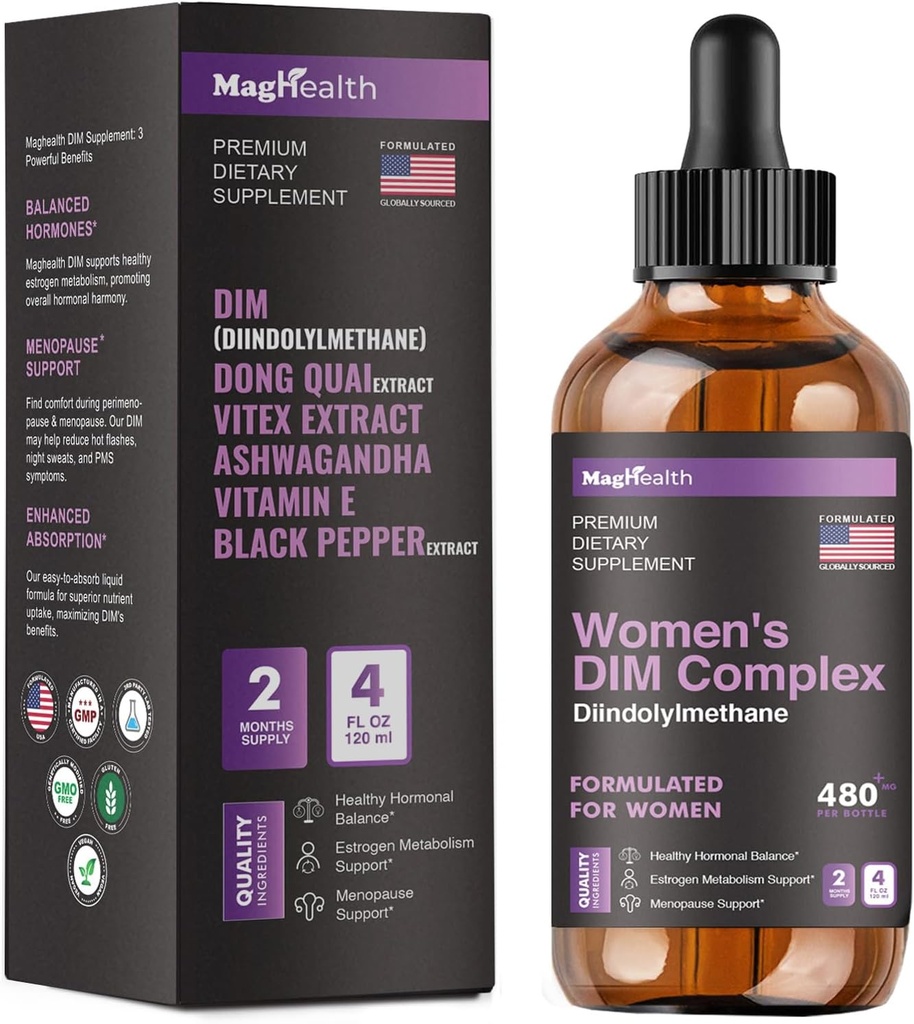 DIM Supplementet 124; med Ashwagandha, Dong Quai, Vitex Extracts, 200mg Diindolylmethan - Hormonbalance, Menopause Supplements - PMS & Antioxidant Support - Kvinder og mænd