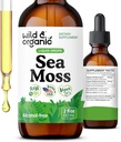 Wild & Organic Sea Moss Liquid Drops - Immunstøtte - Irish Sea Moss og Bladerwrack Tinktur - Multimineral Chondris Crispus Supplement - Vegan, Sukker & Alkohol- Free - 2 fl oz