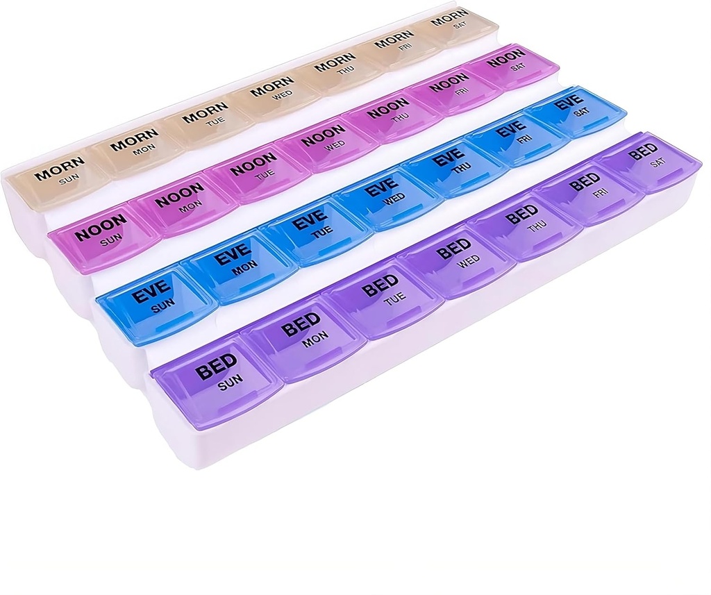 Apex 7-Day Mediplanner Pill Organizer, Ugentlig Pill Organizer, 4 gange en dag farve-Kodet, Easy@-@ Open, See@-@ through Lids, Organize Medicin eller vitaminer ved AM, PM, Aften og Sengetid