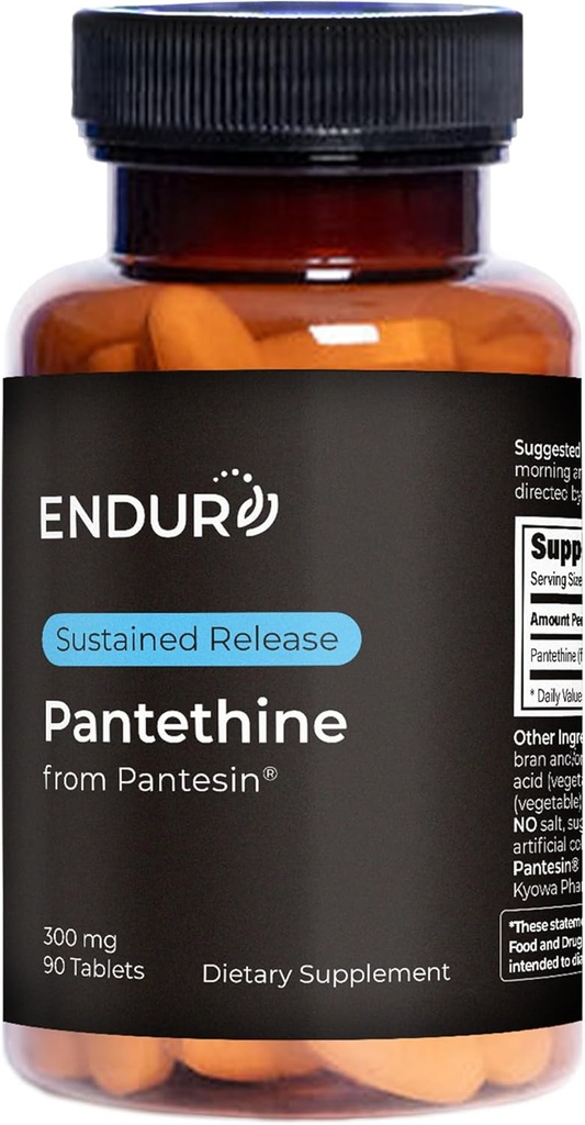 Endur Pantethine fra Pantesin, Leverfunktion & Sund Cholesterol Balance Supplement, Vedvarende Release Formel, Gluten Free, 300mg (90 tabletter)