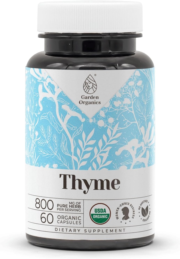Timian 60 Kapsler • 124; Høj- potens • Kapsler, Urtetabletter • 124; Lavet med Vegetabilske Kapsler og USDA Organic Thyme (Thymus Vulgaris) Tørret Leaf (60 Kapsler)