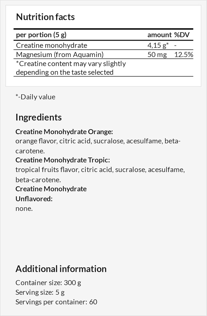 Creatinin Powder 300g - Creatinine Monohydrat 4150 mg med Magesium per servering - 60 Servering per pakke - for høj- Intensity Motion Support - Watermelon Flavour - af MZ
