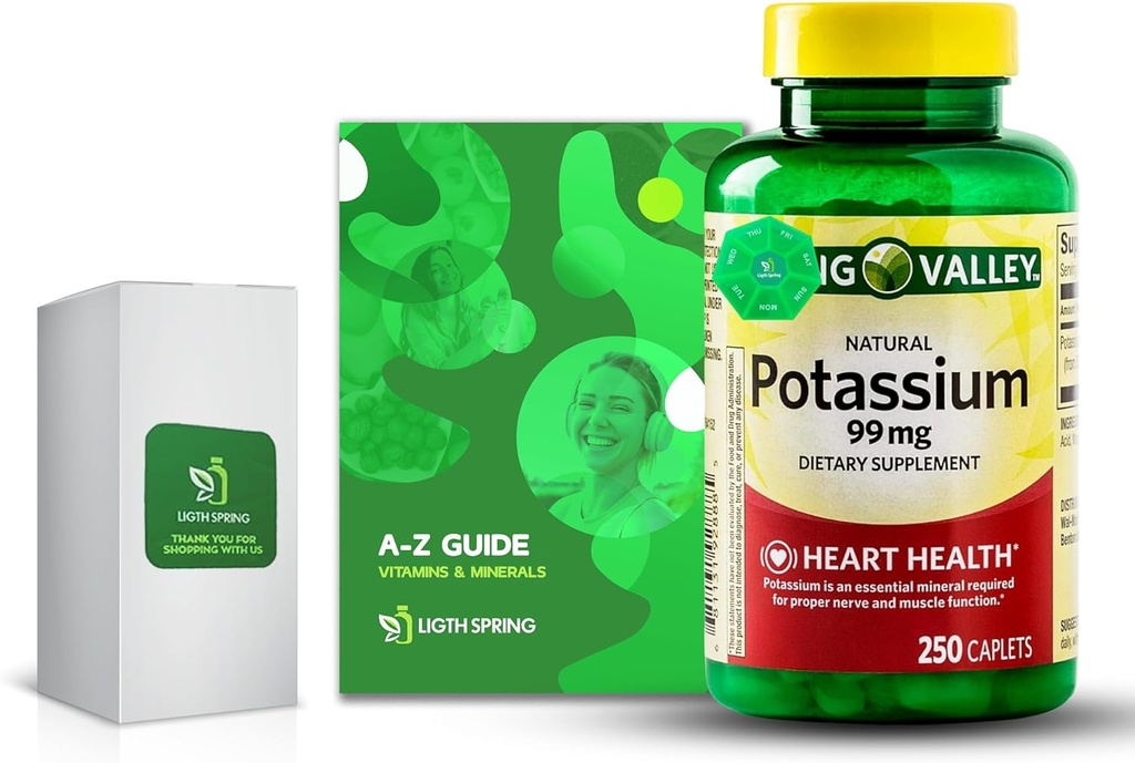 Kalium 99 mg, 250 kapsler Bundle med eksklusive vitaminer og mineraler A til Z - bedre lys & Spring Guide