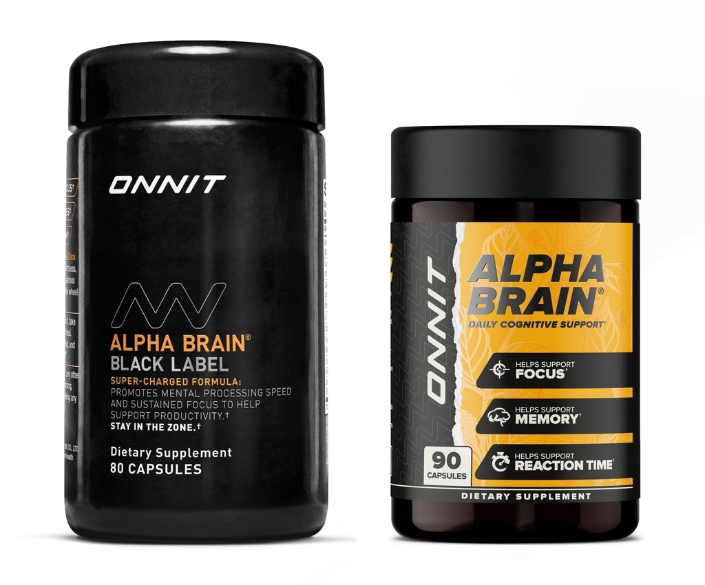 ONNIT Premium Alpha Brain Bundle - Nootrop Brain Supplement (90 Ct) + Black Label Citicoline Mental Speed, Opmærksomhed & Kognitiv Support Supplement (80 Ct) - fremmer fokus, koncentration og hukommelse