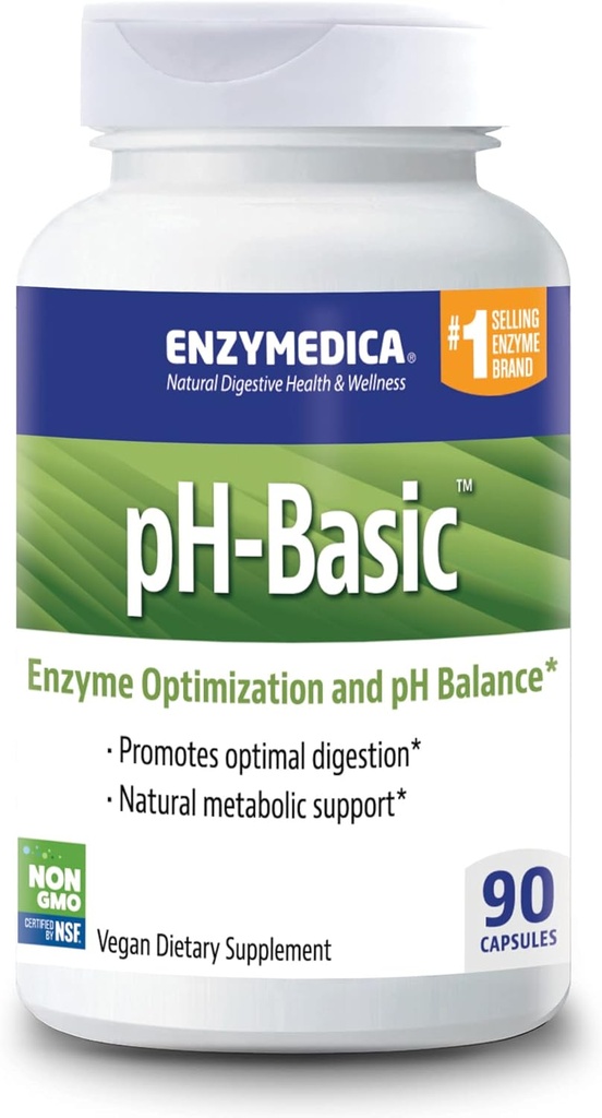 Enzymedica, pH- Basic, Inkluderer fordøjelsesenzymer, næringsstoffer & urter, understøtter sund fordøjelse & pH balance, 90 Greve - FFP