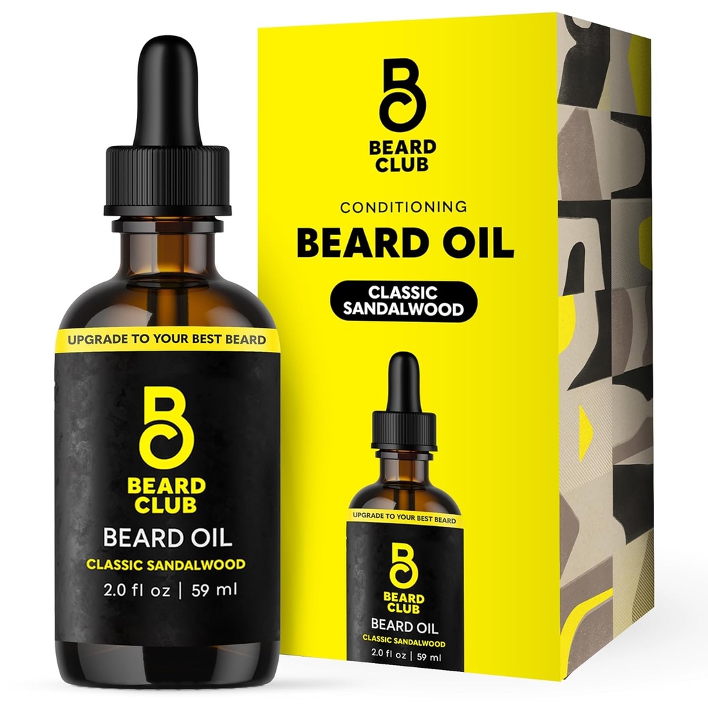 The Beard Club Beard Oil for Mænd - 2oz Classic Sandalwood Natural Beard Oil med Castor & Amber Olier - Beard & Mustache Conditioner - Hydrates, Softens & Lindes tørre hud - Styrker hår follicles