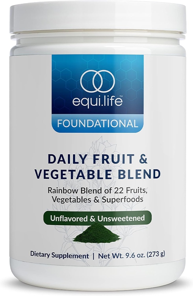 Equilife Daglig Frugt & Grøntsager Blend, Superfood Antioxidant Supplement med 22 Økologiske Frugter & Grøntsager, Unflavored, C-vitamin, Fiber, 9 Essentielle Aminosyrer, Understøtter Energi, 30 Servering Tub